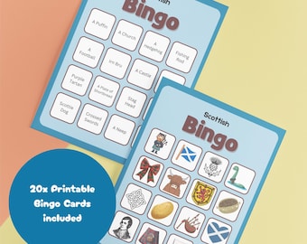 Gioco del bingo con immagini scozzesi / Attività stampabile (download digitale)