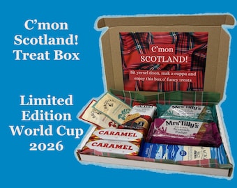 C’mon Scotland! Gift Box | World Cup 2026 | Local Scottish Treats Snack Box | Fudge, Macaroon, Shortbread, Tea, Tunnock’s, Mackie’s |