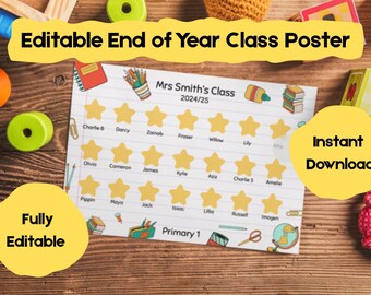 Poster di fine anno modificabile / Download immediato / Ricordo della scuola primaria / Annuario dei diplomati