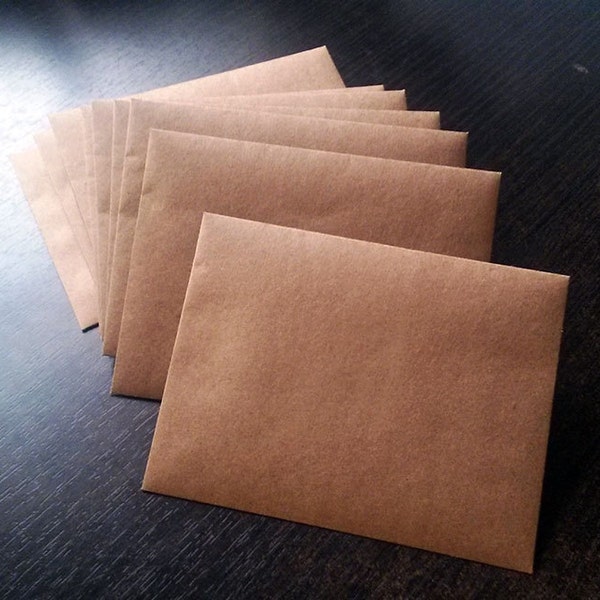 Customizable - HANDmade KRAFT Paper Envelopes : 9 Pack // Quarter Fold Size (4-7/16" X 5-7/8") Self-Adhesive.