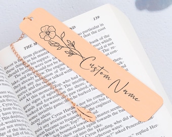 Custom Birth Flower Name Bookmark for Women Her Engraved Floral Bookmarks for Birthday Personalized Bookmark Gifts for Bookworms Readers Kid