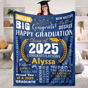 Custom Graduation Blanket for Her Him Class of 2025 Graduation Blanket with Name College Senior High School Graduation Gifts for Friend