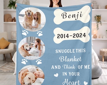 Custom Dog Photo Blanket with Pictures, Dog Loss Sympathy Gift, In Loving Memory Blanket, Gifts For Dog Lovers, Pet Memorial Blanket