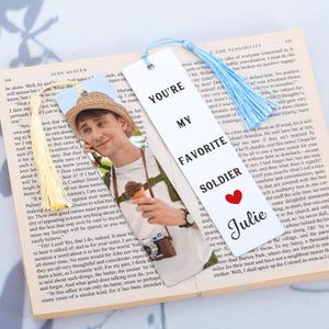 Custom Photo & Text Bookmark with Tassel Christmas Gifts for Boyfriend Husband Soldier Veteran Valentines Day Gifts for Him Her Couple Gifts