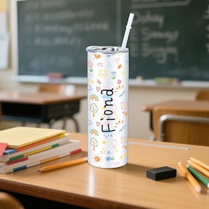 Personalized 20oz Stainless Steel Tumbler with Name for Kids – Custom Back to School Gift, Cute School Supplies for Girls Boys Students