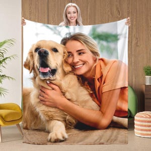Manta personalizada con foto de perro o gato. Regalo ideal para amantes de las mascotas: él, ella, amigos, familia.