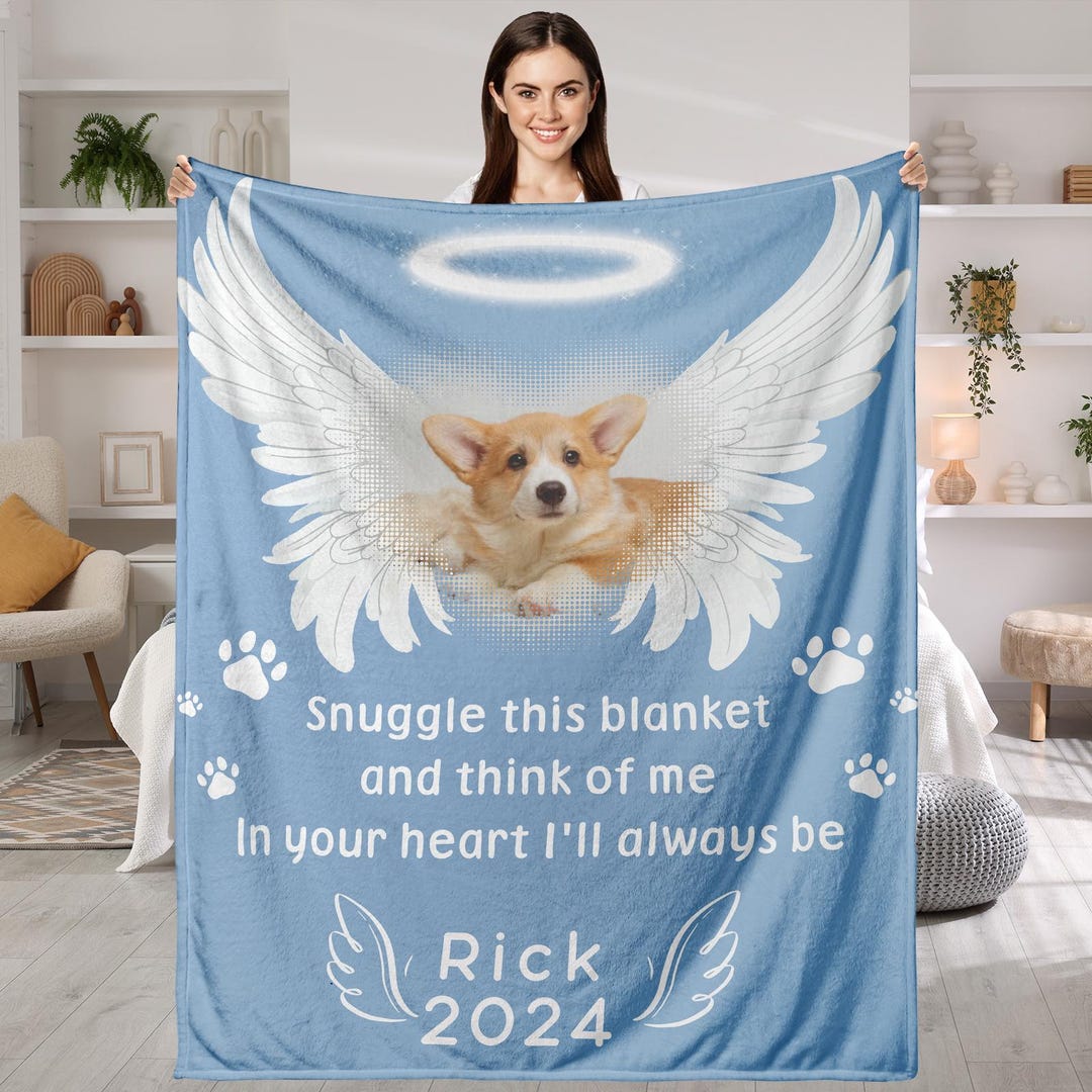 Custom Dog Photo Blanket With Pictures, Pet Loss Sympathy Gift, in ...