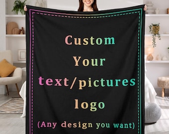Custom Blanket with Your Design Text Logo Picture Personalized Throw Blanket Company Business Team Coworker Appreciation Gifts for Women Men