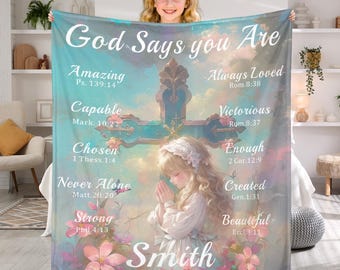 Manta de Primera Comunión, Manta personalizada con nombre y versículos bíblicos, Regalos personalizados para hija e hijo, Regalo religioso para bautizo para mujeres, niñas, niños y hombres