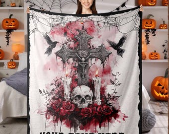 Custom Text Halloween Blanket - Personalized Spooky Throw Blanket With Your Text - Halloween Gift for Him Her Boyfriend Girlfriend