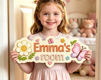 Personalized Wooden Kids Door Sign, Custom Name Plaque for Boys and Girls Bedroom, Nursery Wall Decor, Baby Shower or Birthday Gift for Kids