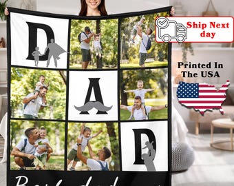 Custom Photo Blanket Gifts for Dad, Throw Blanket for Dad Papa Father, Picture Blanket for Grandpa Grandfather, Birthday Gifts, Fathers Day
