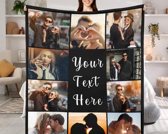 Custom Photo Blanket for Women Men Picture Blanket Throw Blanket, Personalized 1st Anniversary Birthday Gifts For Wife Her Him Couple Gifts