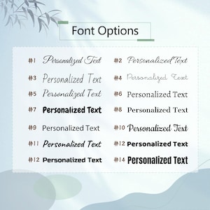 May include: A graphic showing 14 different font options for personalized text. The fonts are numbered 1 through 14. The text "Personalized Text" is shown in each font style.
