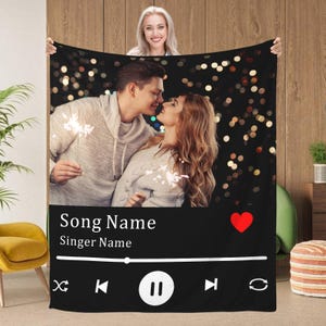 Custom Music Blanket with Photo Anniversary Birthday Valentines Gifts for Boyfriend Girlfriend Personalized Couple Wedding Gifts for Him Her