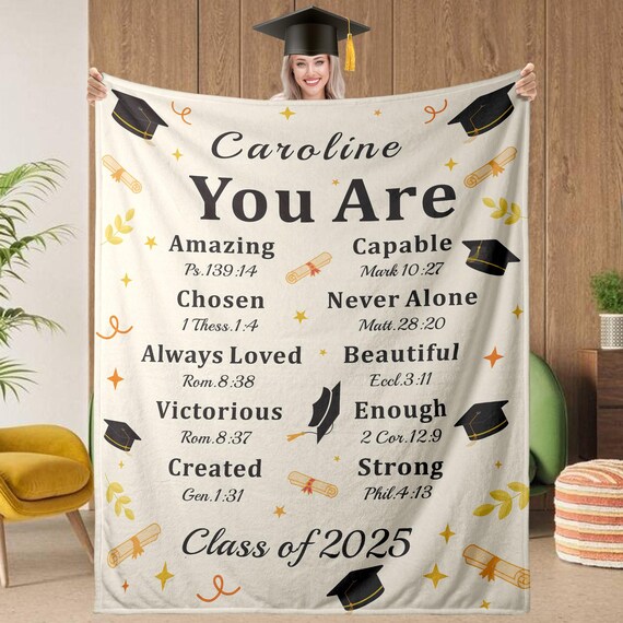 Personalized Graduation Blanket - Custom Name & School Throw For High School Or College, Class Of 2025 Gift