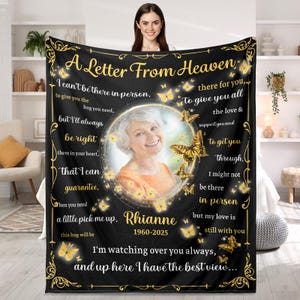 Personalized Memorial Blanket, A Hug From Heaven Blanket, Memorial Custom Photo Blanket, Loss Of Grandma Grandpa Blanket, Remembrance  Gift