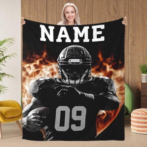 Personalized Football Blanket, Custom Football Gifts for Boys, Dad, Husband, Son, Kids, Him, Football Team Gifts, Blanket with Name & Number