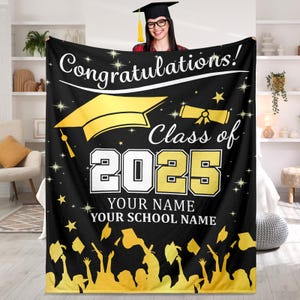 Class of 2025 Graduation Blanket with Name, Custom Graduation Blanket for Friend, College Senior High School Graduation Gifts for Her Him
