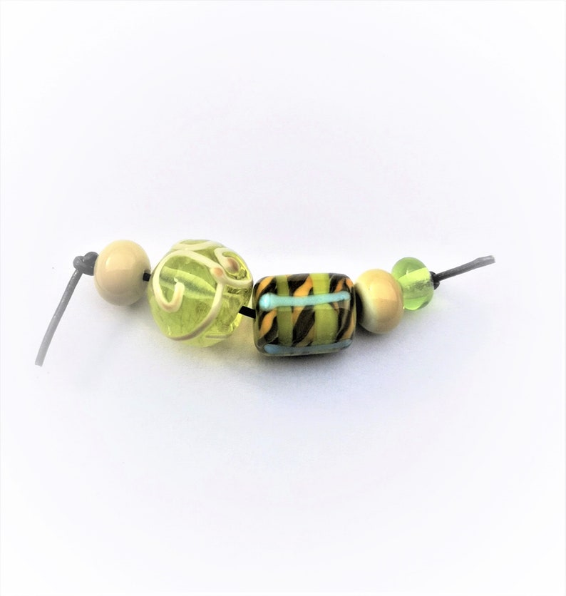 Yellow and green and beige bead set