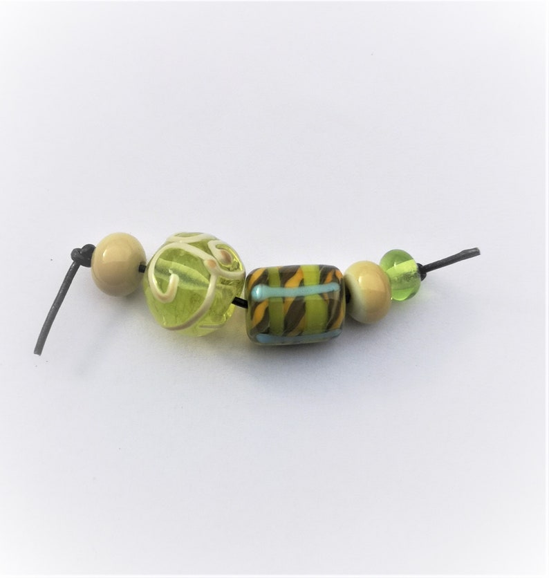 Yellow and green and beige bead set