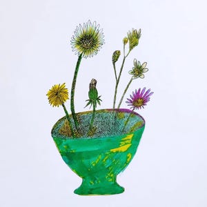 Fiori di campo, disegno a inchiostro su carta, 10x8 pollici