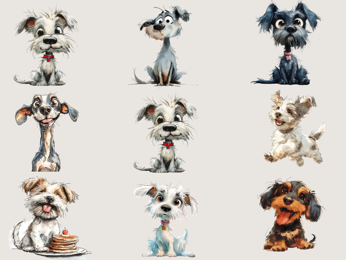 Quirky Dog Clipart PNG Bundle Whimsical Dogs Sublimation Clip Art ...