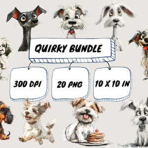 Quirky Dog Clipart PNG Bundle Whimsical Dogs Sublimation clip art animals Puppy Whimsy graphics Funny And Cute elongated dog illustration