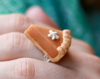 Scented Pumpkin Pie Ring Delicious Unique Kawaii Mini Cute Polymer Clay Food Jewelry