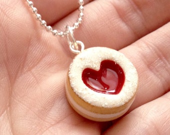 Food Jewelry, Scented Heart Cookie Necklace, Valentine&#39;s Day Gift, Gift for Foodie, Birthday Gift For Her, Linzer Tart, Austria Linzer Torte