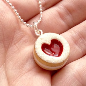 Food Jewelry, Scented Heart Cookie Necklace, Valentine&#39;s Day Gift, Gift for Foodie, Birthday Gift For Her, Linzer Tart, Austria Linzer Torte