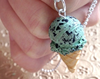 Food Jewelry, Scented Mint Ice Cream Necklace, Food Necklace, Foodie Gift, Flower Girl Gift, Mothers Gift From Daughter