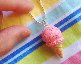 Food Jewelry, Scented Strawberry Ice Cream Necklace, Food Necklace, Best Friend Birthday Gift, Sister Birthday Gift, Fairy Kei Jewelry