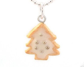 Food Jewelry Scented Christmas Tree Cookie Charm Necklace Handmade Polymer Clay Pendant Sweet White Icing kawaii Miniature Santa Gifts