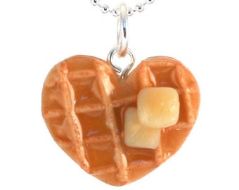 Parken en recreatie, voedselsieraden, geurende hartwafelketting, parken en recreatie, Leslie Knope-cadeau, miniatuur ontbijtvoedsel, voedselketting