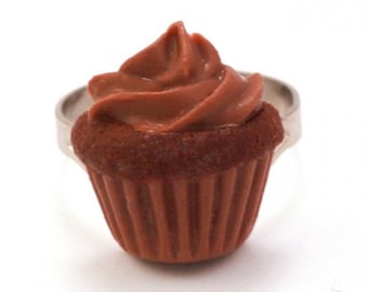 Scented Chocolate Cupcake Ring Freshly Baked Muffin Miniature Treat Frosting on Top Food Jewelry