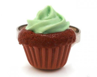 Food Jewelry Scented Mint Chocolate Cupcake Adjustable Ring Handmade Miniature Gift, Present