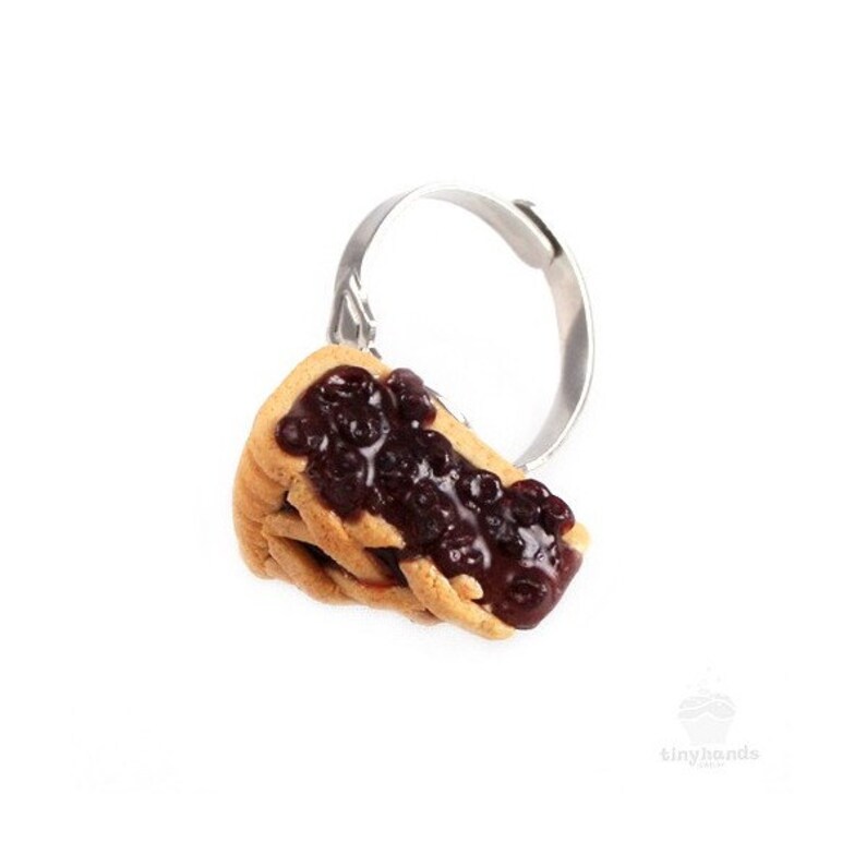 Scented Blueberry Pie Ring Unique Kawaii Miniature Charm Cute Polymer Clay Food Jewelry image 3