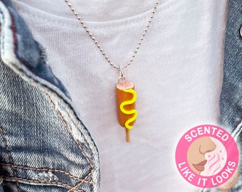 Mini-voedselsieraden Corn Dog-ketting, State Fair miniatuur hotdog op stok aangepaste hanger voor jubileum Valentijnsdag geurend nieuwtje