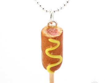 Scented Corn Dog Necklace, Food Jewelry, Miniature Food Jewelry, State Fair Jewelry, Carnival Food Jewelry, Maple Syrup Scented, Junk Food