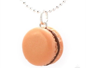 Scented Caramel Coffee French Delicate Macaron Necklace Polymer Clay Charm Unique Handmade Pendant Food Jewelry