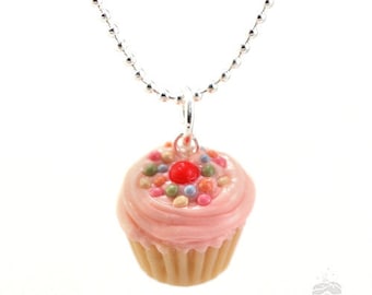 Food Jewelry Scented Strawberry Sprinkles Cupcake Necklace Colorful Kawaii Miniature Polymer Clay Pendant Treat Unique Gift, Present