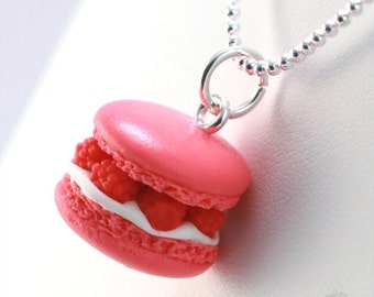 Bijoux gourmands, collier macaron parfumé à la framboise, collier nourriture, collier Fairy Kei, collier Kawaii, Decora Kei, cadeau soeur, cadeau maman