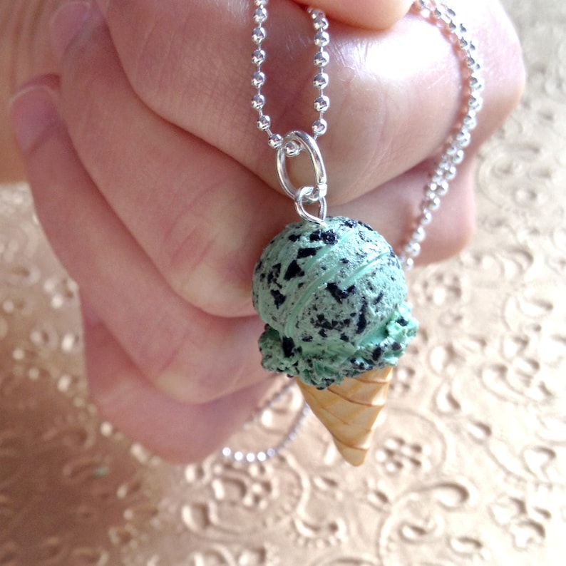 Food Jewelry Scented Mint Ice Cream Necklace Food Necklace image 1