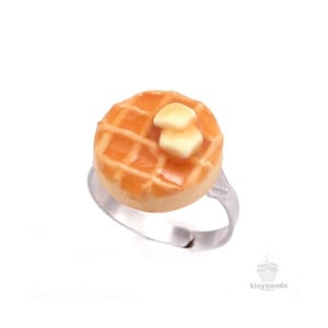 Scented Butter & Maple Syrup Waffle Ring Unique Kawaii Miniature Charm Cute Polymer Clay Food Jewelry Gift