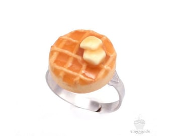 Scented Butter & Maple Syrup Waffle Ring Unique Kawaii Miniature Charm Cute Polymer Clay Food Jewelry Gift