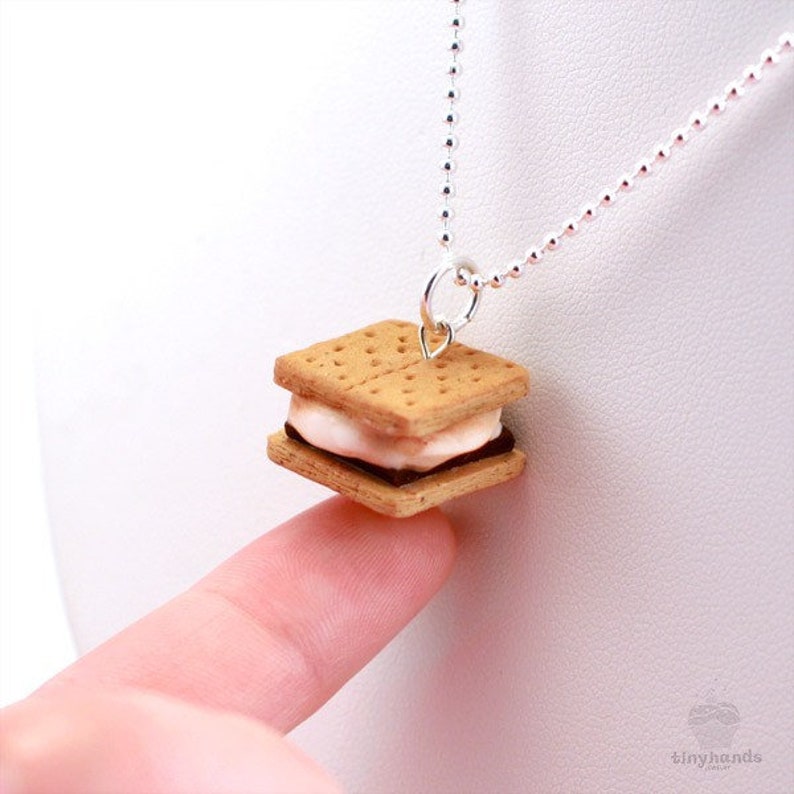 Food Jewelry, Scented Smores Necklace, Food Necklace, Camping Gift, Sister Gift, Birthday Gift For Her, Gifts For Campers, Foodie Gift image 1