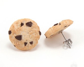 Food Jewelry Scented Chocolate Chip Cookie Earstuds Polymer Clay Biscuit Treat Cute Miniature Kawaii Birthday Present