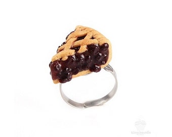 Scented Blueberry Pie Ring Unique Kawaii Miniature Charm Cute Polymer Clay Food Jewelry