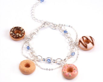 Scented Donuts Bracelet Food Jewelry Polymer Clay Sweet Sugary Chocolate Doughnut Miniature Charm Dessert